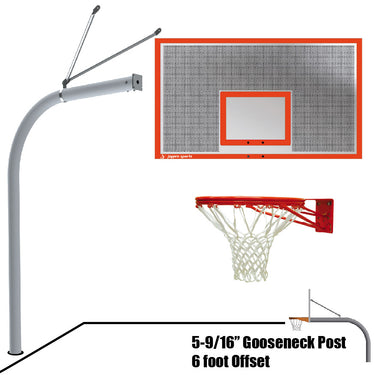 Basketball System - Gooseneck (5-9/16 in. Pole with 6 ft. Offset) - 72 in. Perforated Steel Backboard - Double Rim Goal